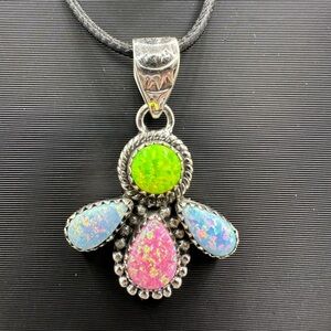 Green Yellow Pink Blue Aurora Balloon Opal Sterling Silver 925 Handmade Pendant